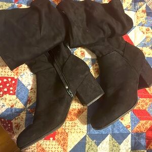 Christian Siriano over the knee black suede boots